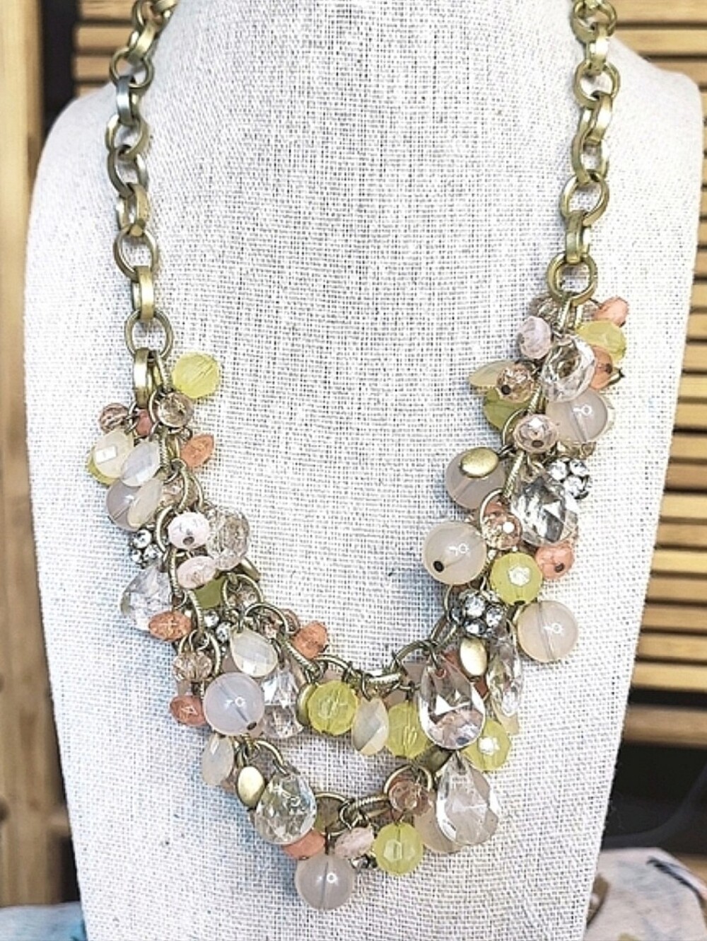 Lucite Faceted Pale Pink Rhinestone Disco Balls LOFT Brand Beaded Necklace